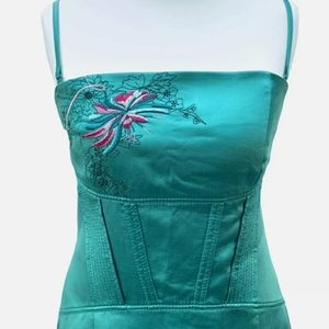 Karen Millen Green Silk Embroidered Wiggle Dress